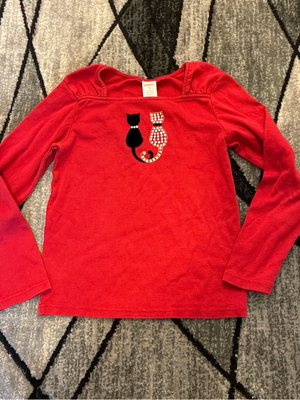 Gymboree Red Long-Sleeve Tee with Cat Pair Appliqué